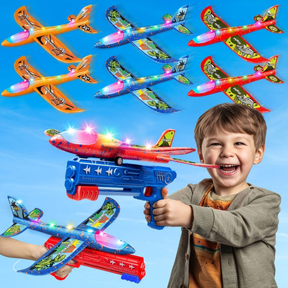 Airplane Launcher Toy Set with 3 Planes & Stickers for Kids Ages 3-12 – 2 Flight Modes Outdoor Flying Game Easy Assembly Birthday Christmas Gift Boys Girls