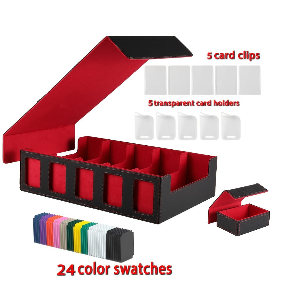 Trading Card Storage Box 5-Row with 24 Colored Dividers, 5 Card Sleeves & 5 Grid Boards – Card Organizer for Pokemon MTG Yu-Gi-Oh Sports Cards, Collection Display & Daily Storage, 5 Colors