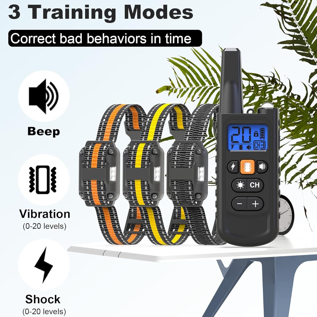 Dog Training Collar with Remote 3300ft Range 3 Modes Beep Vibration Safe Shock for 5-120lbs Dogs Rechargeable Waterproof E-Collar for 2 or 3 Dogs