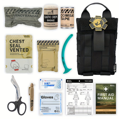 Tactical IFAK First Aid Kit with MOLLE Quick Release – Includes Tourniquet Bandage Chest Seal for Severe Bleeding Control, Nylon Trauma Bag for Hunting Camping Survival Emergency, Green & Black