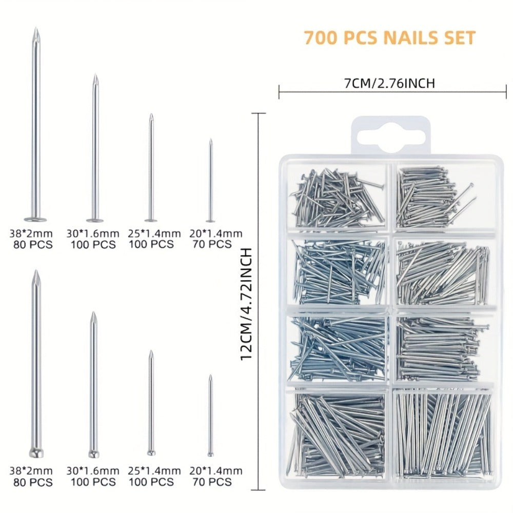 Claw Hammer & 700-Piece Nail Kit – 8oz or 16oz Forged Steel Magnetic Hammer with Galvanized Picture Hanging & Finishing Nails, Home Repair & DIY Wall Hanging Tool Set