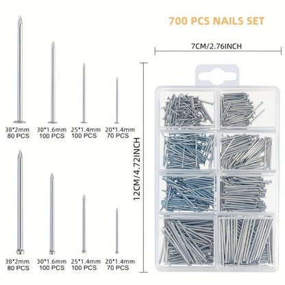 Claw Hammer & 700-Piece Nail Kit – 8oz or 16oz Forged Steel Magnetic Hammer with Galvanized Picture Hanging & Finishing Nails, Home Repair & DIY Wall Hanging Tool Set