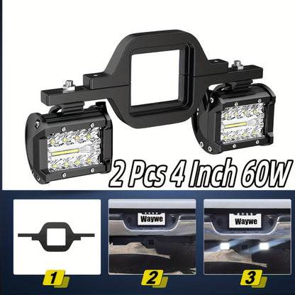 4-Inch LED Off-Road Spot Driving Lights 60W 1260LM Die-Cast Aluminum with Tow Hitch Bracket & 12ft Wiring Harness Kit for Trucks SUVs ATVs, 2pcs White Green Red Yellow Purple Amber Options