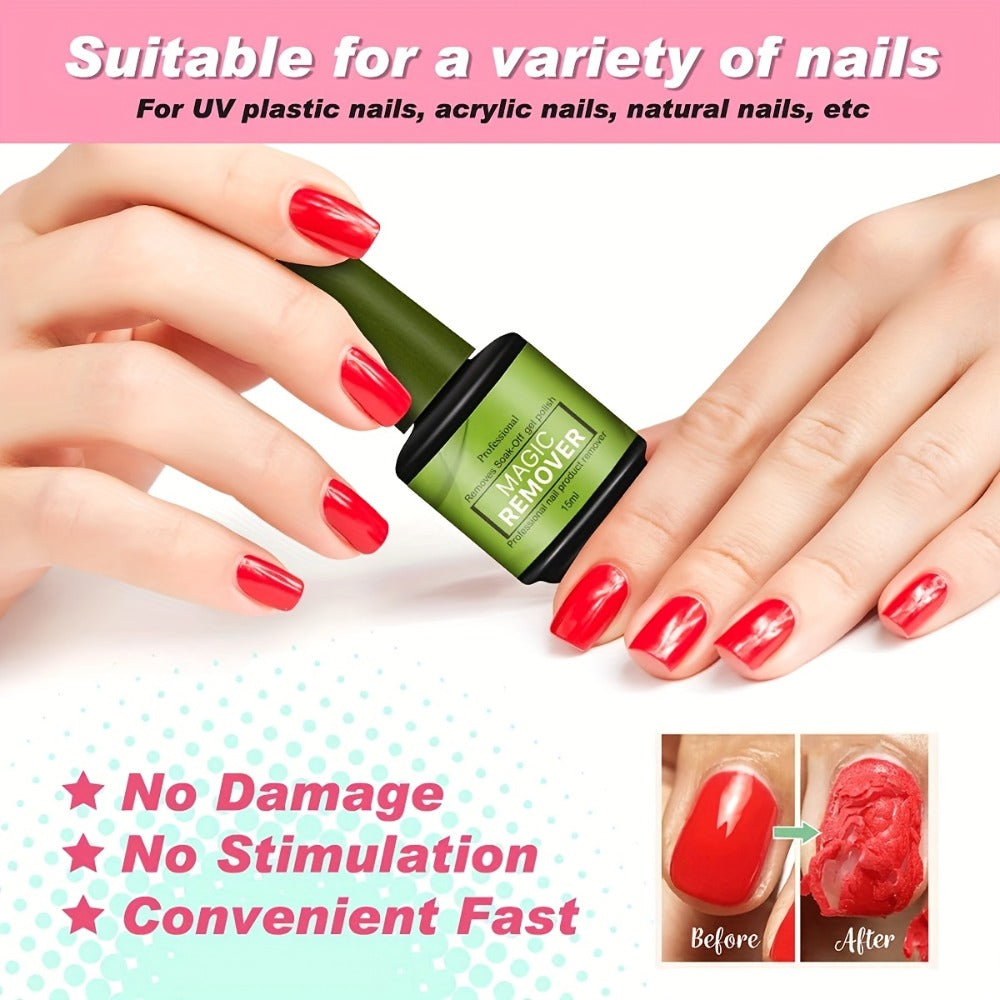 Gel Nail Polish Remover 3pcs Set – Soak Off Gel Nails, Nail Glue & Acrylic Nails in 2-3 Minutes | Fast Gentle Formula for Home DIY & Salon Use | Nail Care Kit for Women & Men