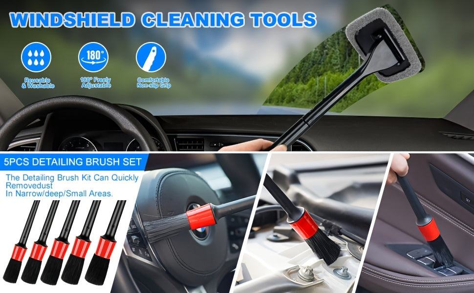 19pcs/41pcs Car Cleaning Wash Interior Detailing Cleaner with High Power Handheld Vacuum, Collapsible Bucket, Windshield Tool, Clean Snow Shovel, Tire Brush, Complete Car Care Tools