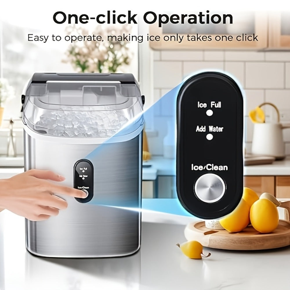 Stainless Steel Ice Maker Countertop – 35 Lbs Soft Chewable Nugget Ice or 26 Lbs Bullet Ice, Pebble Portable Ice Machine for Home, Kitchen, Office, Party, RV & Camping