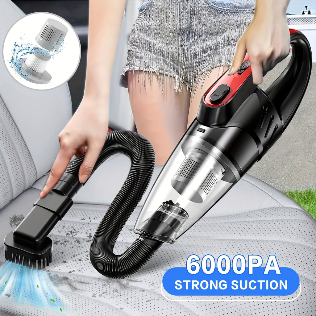 Car Vacuum Cleaner, 6000PA Super Strong Suction Handheld Vacuum, 2000mAh Large Capacity, Low Noise, Comes with Five Matching Accessories, for Car Interiors, Home, and Pet Cleaning, Pink Girly Car Accessories Gift for Women