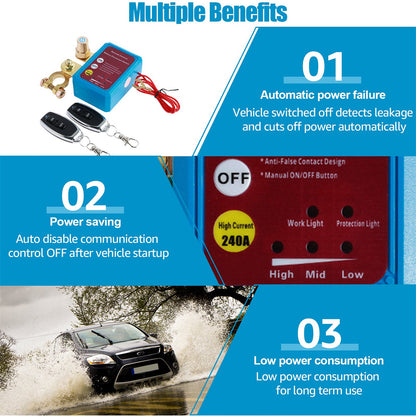 Battery Disconnect Switch Remote 12V 24V 240A – Wireless Kill Switch Auto Cut-Off Magnetic Relay, Anti-Drain Anti-Theft for Car Truck RV ATV UTV Boat Motorcycle Trailer