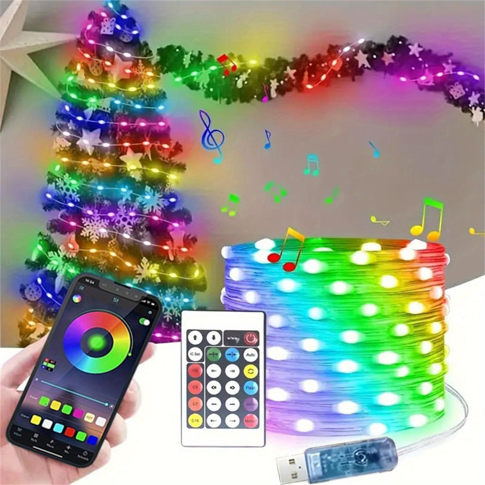 RGB Smart Fairy String Lights with App & Remote Control, Music Sync, IP65 Waterproof, USB Powered Multicolor LED String Lights for Bedroom, Outdoor, Christmas, Party, Wedding Decoration