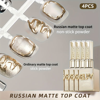 Russian Matte Gel Top Coat 4Pcs Set Frosted Rubber Seal Soak-Off UV LED Nail Art Neon Design Matte Primer Gel Polish Finish Photo Frame Bottle Manicure Kit Gift for Women
