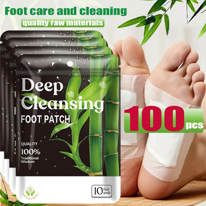 Foot Detox Pads 100pcs Overnight Bamboo Vinegar & Ginger Powder — Deep Cleansing Alcohol-Free Natural Plant Patches, Moisturizing Foot Care for Women, Winter Wellness & Daily Use Gift
