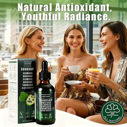 Soursop Graviola Liquid Drops 2 Fl Oz – Leaf & Fruit Blend with Sea Moss, Elderberry & Black Seed Oil | High-Potency Oral Drops for Immune Support, Digestive Health & Liver Wellness | Glass Bottle | Pack of 1, 2 or 3