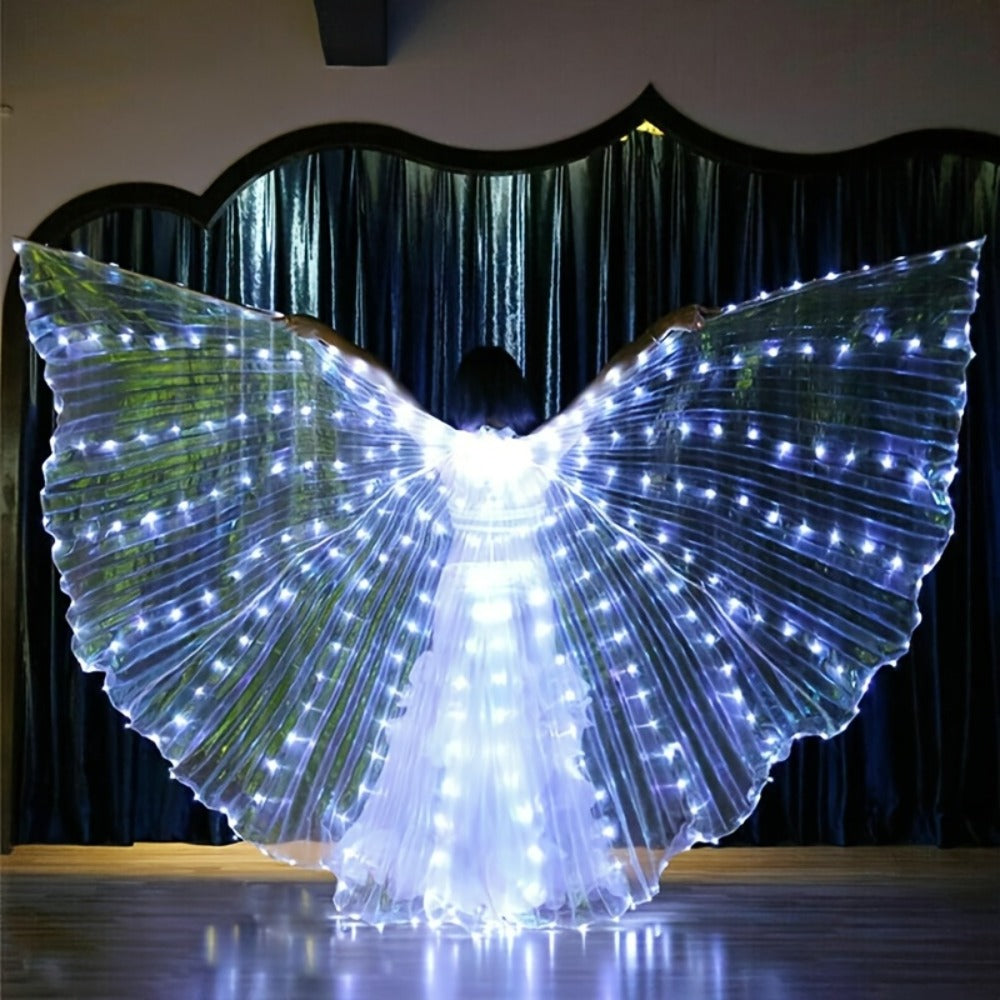 LED Feather Dance Costume Glowing Luminous – Light Up Belly Dance Performance Dress for Women Halloween Christmas Mardi Gras Rave Stage Show White Purple Warm White