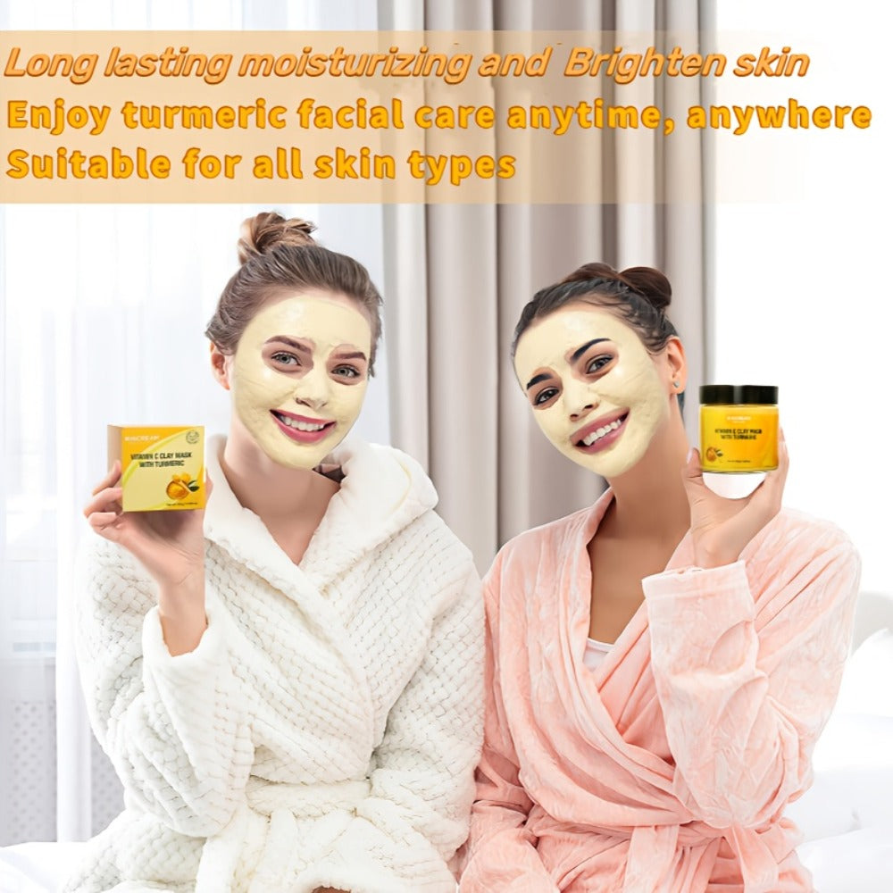 Turmeric Face Mask with Vitamin C Kaolin Clay Deep Cleansing Brightening Facial Mask Aloe Vera Moisturizing Pore Cleanse for All Skin Types Women Korean Skincare
