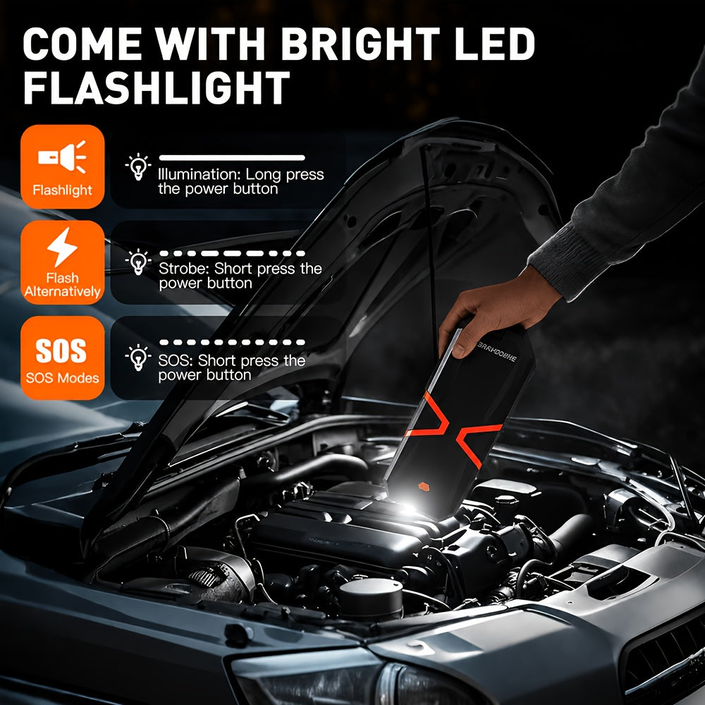 5-in-1/10IN1 Portable Car Battery Jump Starter With Tire Inflator 12V Fast Start, Battery Boost, USB I/O, LED Emergency Light, Reliable Power, Roadside/Vehicle Emergency Tool 4000A/12000A Portable Wireless Car Jump Starter Battery Portable
