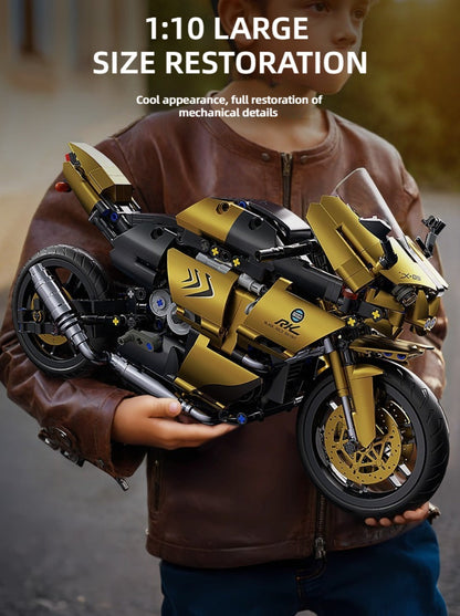 1000PCS Motorcycle Building Blocks 1:10 Scale DIY Black & Gold Motorbike Model Kit – Adult Collector Display Ornament, Exquisite Detail Assembly, Unique Gift for Men Motorcycle Enthusiasts Ages 14+