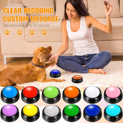 Dog Communication Buttons 12 Pack Recordable Talking Button Set 30 Second Voice Recording Pet Training Speaking Buttons 12 Colors Gift for Dogs Home Office