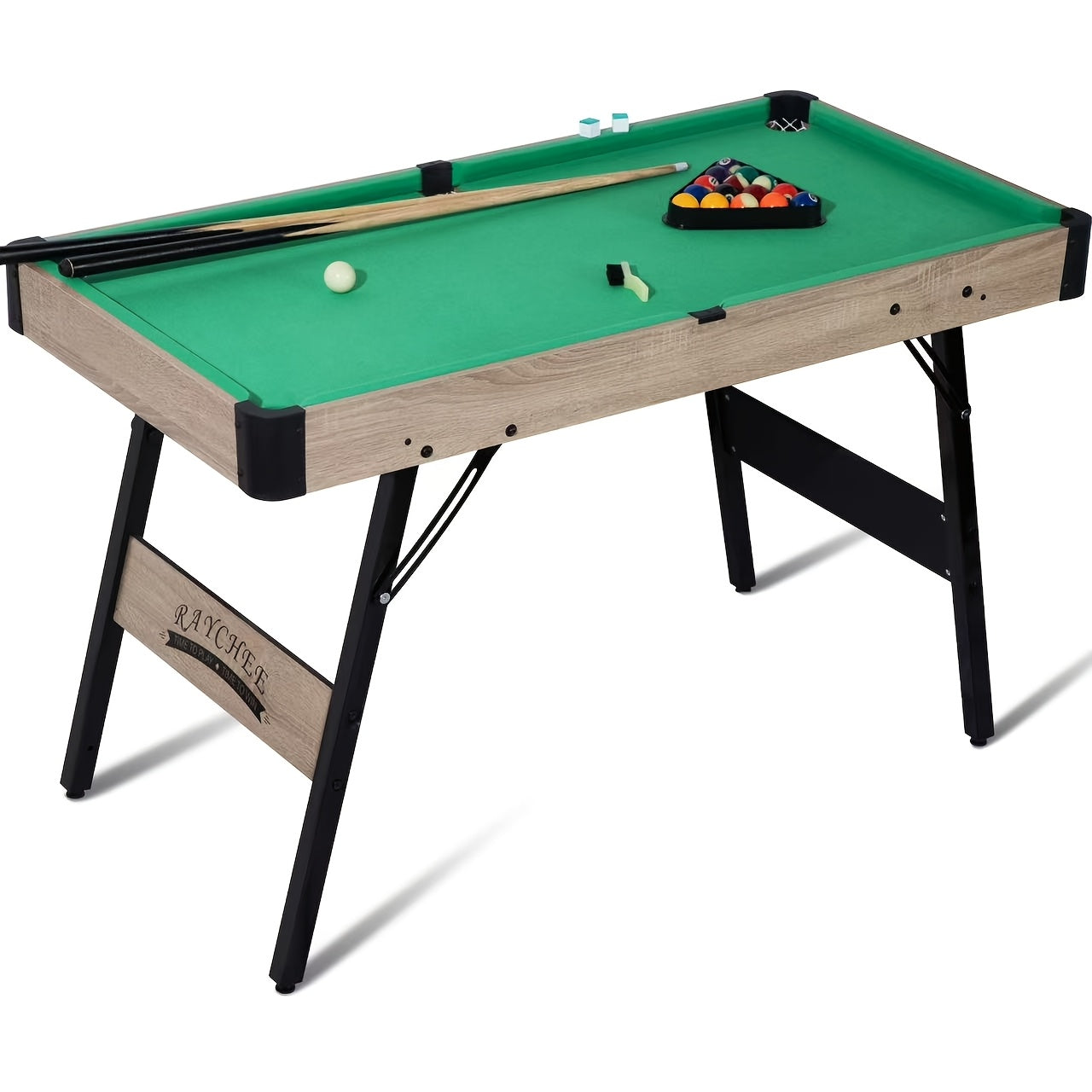 Folding Pool Table 48 Inch – Portable Billiard Table with Locking Legs Balls Cues Triangle Chalk Brush for Home Game Room