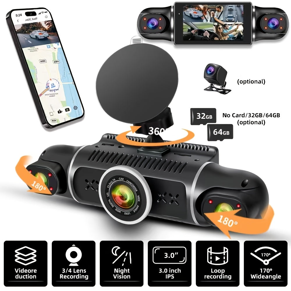 Dash Cam Car Black Box Dashcams for Cars Free 64GB SD Card with WIFI GPS Night Vision G-Sensor Loop Recording Ultra Wide Angle Front, Back, Left, Right 3.0 Inch IPS Screen No Card/ with 32GB Card/ with 64GB Card Dash Camera