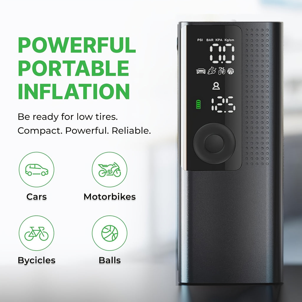 Portable Tire Inflator with Digital Pressure Gauge, Rechargeable Battery, LED Light, Cordless, Suitable for Cars, Motorcycles, Bicycles, And Balls