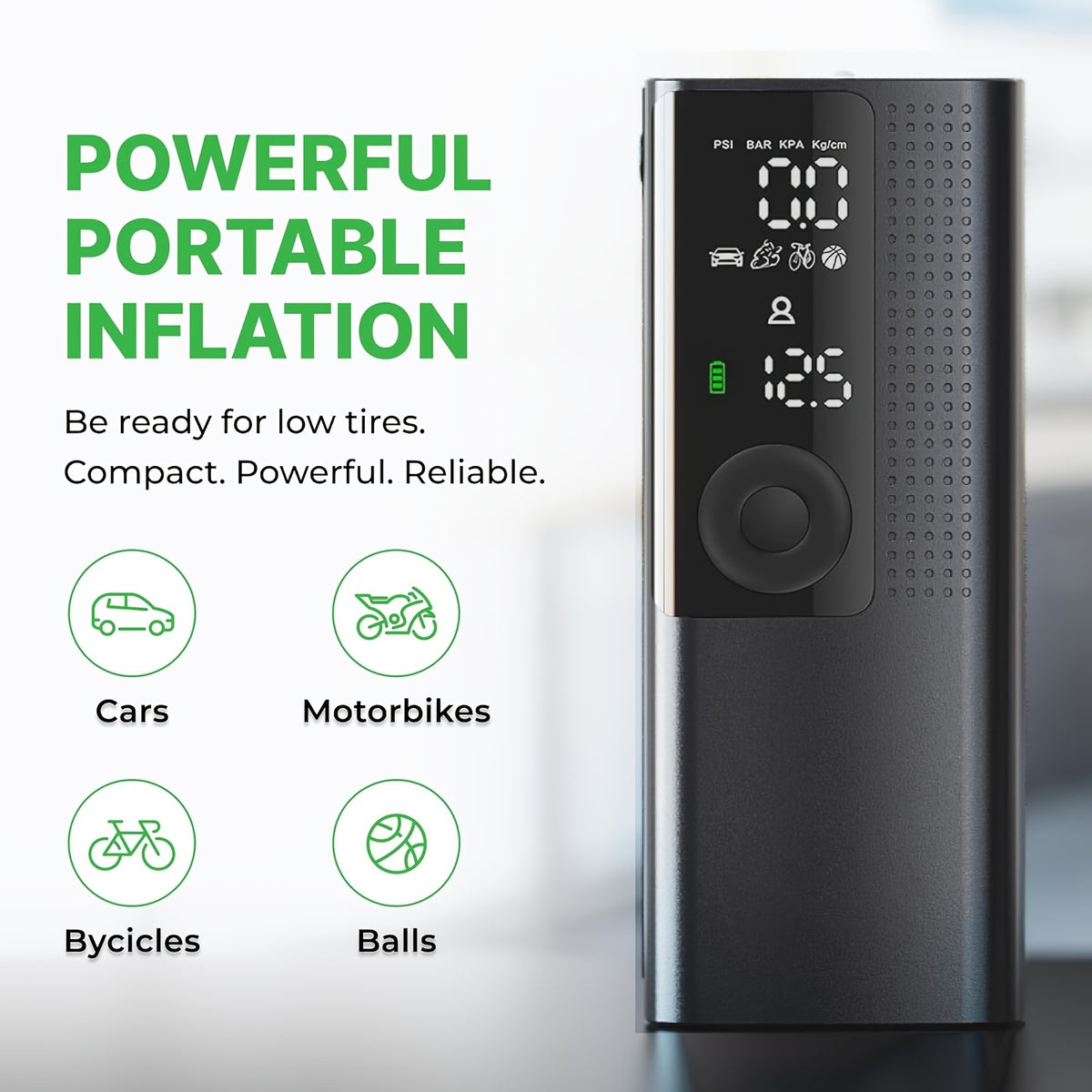 Portable Tire Inflator with Digital Pressure Gauge, Rechargeable Battery, LED Light, Cordless, Suitable for Cars, Motorcycles, Bicycles, And Balls