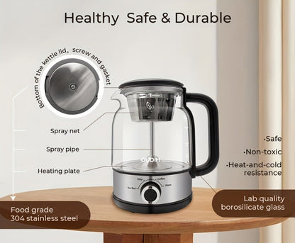 Drip Coffee Maker Electric Kettle 600W 40.58oz BPA-Free Glass Stainless Steel Spray Brew Keep Warm Boil-Dry Protection for Coffee Tea Perfect Gift