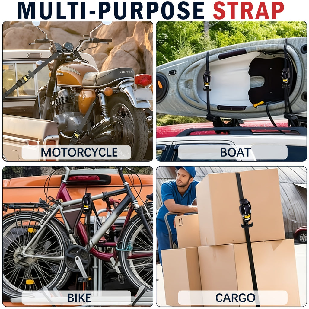 Set of 2pcs Retractable Ratchet Tie-Down Straps, Featuring Automatic Self-Locking Mechanism, High-Density Oxford Fabric Webbing, And Automatic Webbing Retraction. Suitable for Securing Cargo on Trucks, Trailers, Motorcycles, Appliances