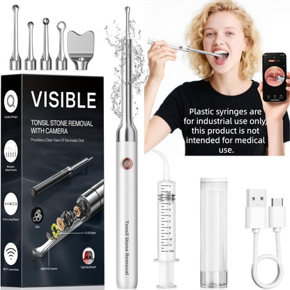 Visual Tonsil Stone Remover with 1080P HD Camera – 6 LED Lights, 5 Stainless Steel Heads, Bad Breath Prevention, iOS & Android Compatible, At-Home Tonsil Care Kit