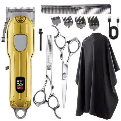 Barber Hair Clipper Kit for Men — USB Rechargeable Digital Size Adjustment, Complete Set with Scissors & 4 Limit Combs, Professional Home Barbering Grooming Set, Gift for Dad & Husband