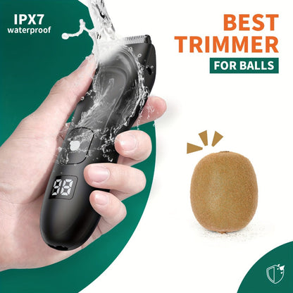 Groin Trimmer Men IPX7 Waterproof Ceramic Blade Electric Body Shaver – LCD Battery Display & Replaceable Head, Wet Dry Safe Ball Trimmer Grooming Kit for Sensitive Areas Pubic Hair Manscaping