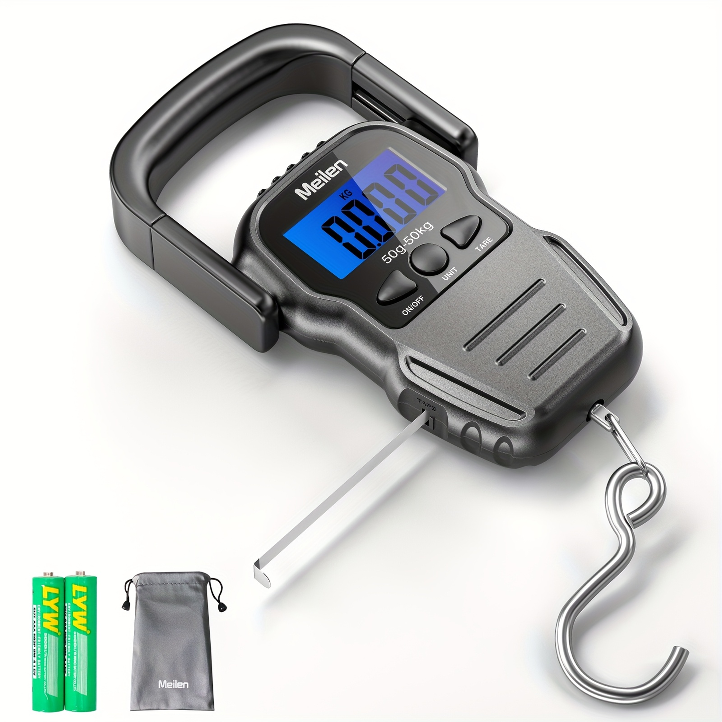 Digital Fishing Scale 50kg 110lb Portable Handheld Fish Scale with LCD Backlight & Built-in Measuring Tape - Electronic Hook Scale for Fishing Luggage Travel Market Use, 1g Accuracy, Black