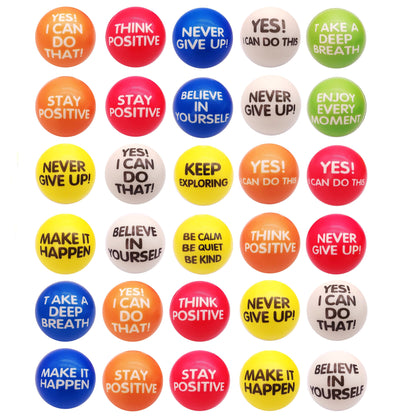 Inspirational Sponge Stress Balls 30 Pack 6.3cm – Motivational Slogan Hand Fitness Relaxation Balls for Classroom Rewards, Office Team Building, Party Events & Christmas Gifts