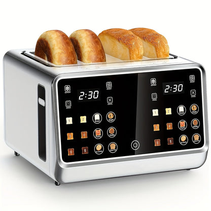 4-Slice Digital Smart Toaster with Touchscreen | Dual Control Panel, Single Slot Toasting, Timer, Reheat & Defrost Functions for Bagels, Bread & Waffles – Stainless Steel Kitchen Essential