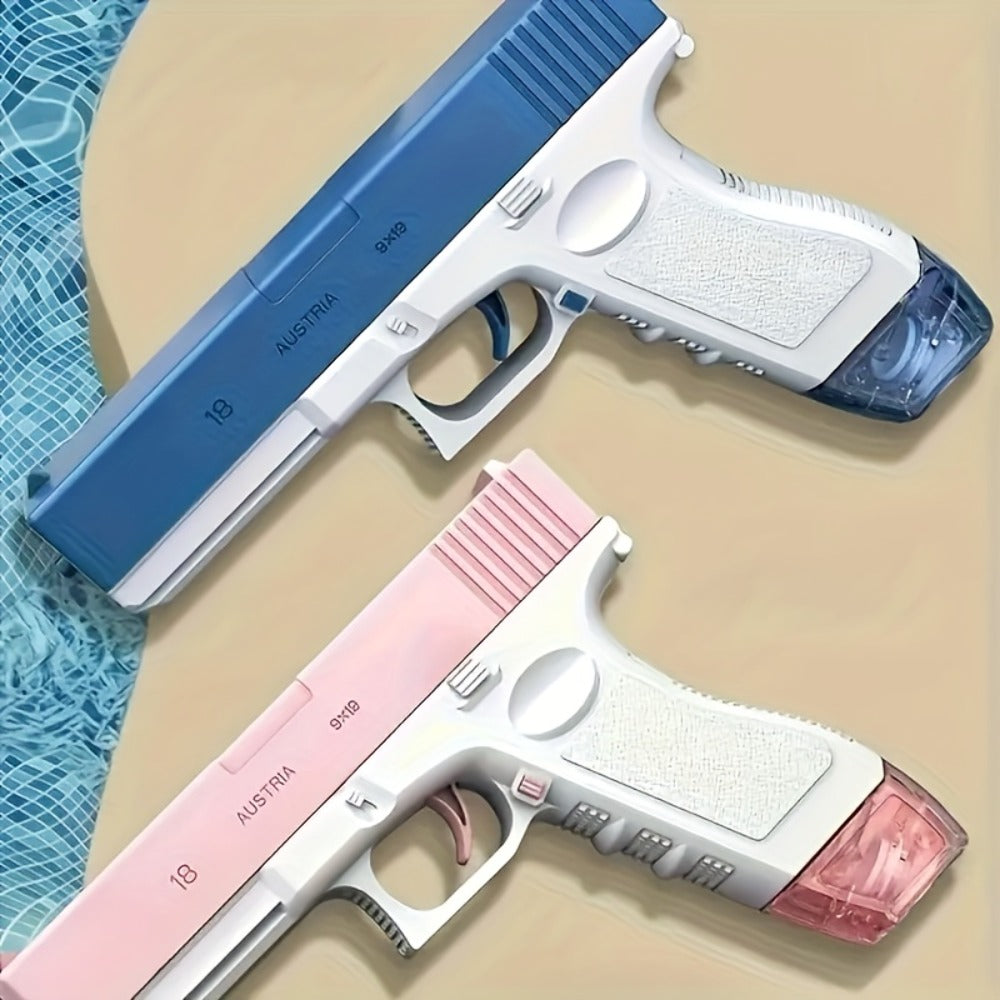 Dual Magazine Automatic Water Gun for Kids & Adults – High-Capacity Long-Range 30ft Squirt Blaster Ergonomic Grip, Blue & Pink, Pool Beach Backyard Summer Outdoor Fun