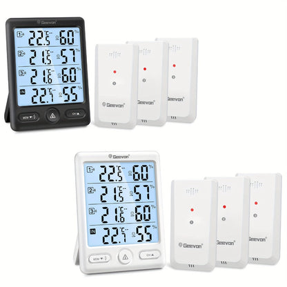 Indoor Outdoor Thermometer Wireless with 3 Remote Sensors - Digital Hygrometer Temperature Humidity Monitor, 200FT Range, Large Display, Backlight, Low Battery Alarm, High Accuracy, Black or White