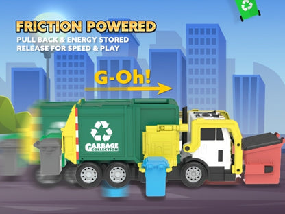 Garbage Truck Toy Set 16-Inch Large Friction-Powered with Lights & Sounds, Color-Coded Trash Bins, Garbage Sorting Learning Cards – Educational Gift for Boys & Girls Ages 3+