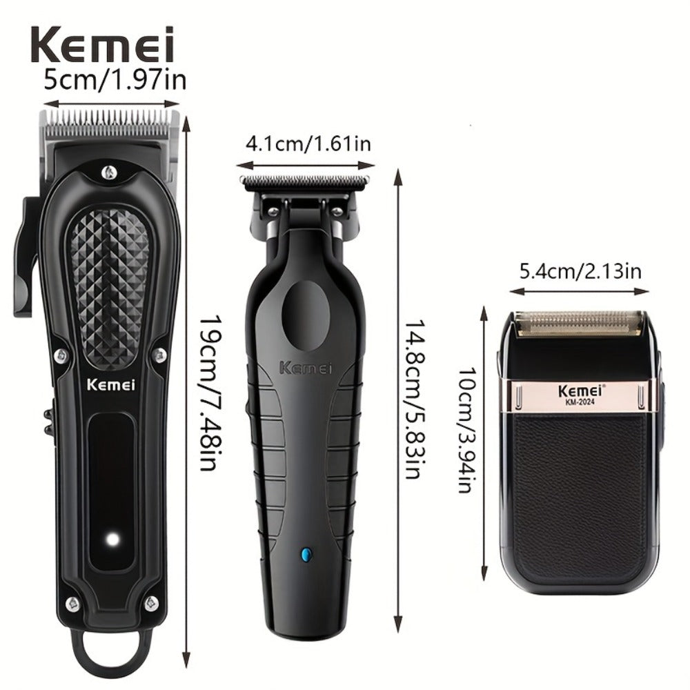 Kemei Hair Clipper & Beard Trimmer Set for Men — Professional Grooming Kit with Reciprocating Shaver, USB Rechargeable, Home & Salon Use, Father's Day & Birthday Gift for Dad