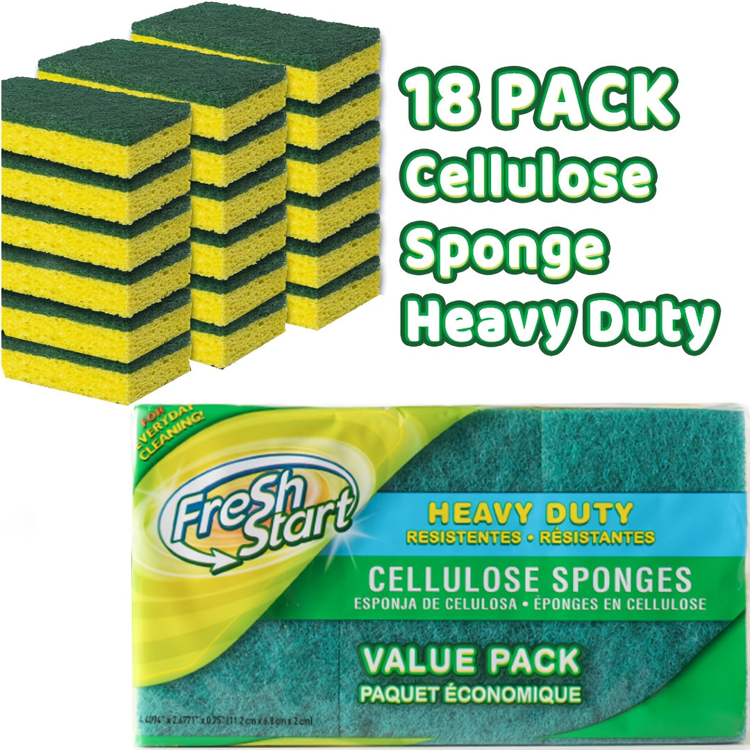 Non-Scratch Cellulose Sponge Dual-Sided with Tough Scouring Pad – Dishwashing Sponges for Kitchen, Dishes & Bathroom, Absorbent & Durable, Green or Blue, 9/12/18/27 Pack Value Sets