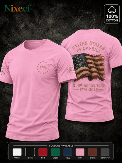 Men's Patriotic T-Shirt - Crew Neck Short Sleeve Weekend Style