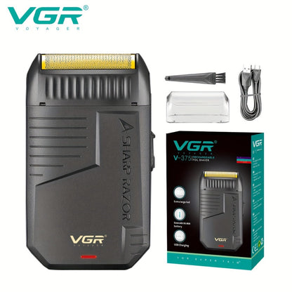 Electric Foil Shaver for Men USB Rechargeable Cordless – VGR Professional Beard Sideburn Trimmer Close Shave Travel-Ready Minimalist Black Design, Great Gift for Him Models V-363 V-375