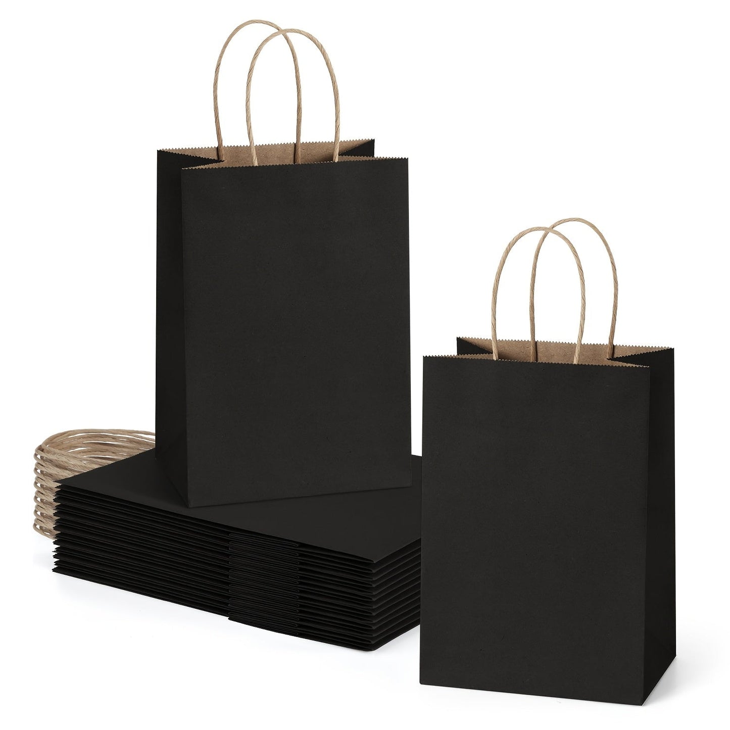 Kraft Paper Gift Bags 100 Pack with Handles | 4.25x2.85x7.85 Inch Small Shopping Bags for Retail, Wedding, Birthday, Party Favor, Coffee, Boutique | Brown, Black, White | Bulk Gift Wrap Bags