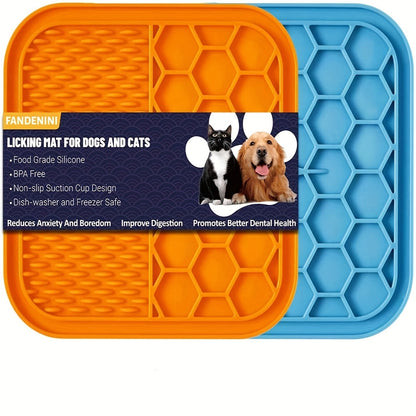 Licking Mat for Dogs and Cats with Suction Cup - Slow Feeder Boredom Buster Pad for Peanut Butter & Treats, Calming Bath & Grooming Aid, Available in 1pc 2pcs 4pcs Sets, Blue & Purple