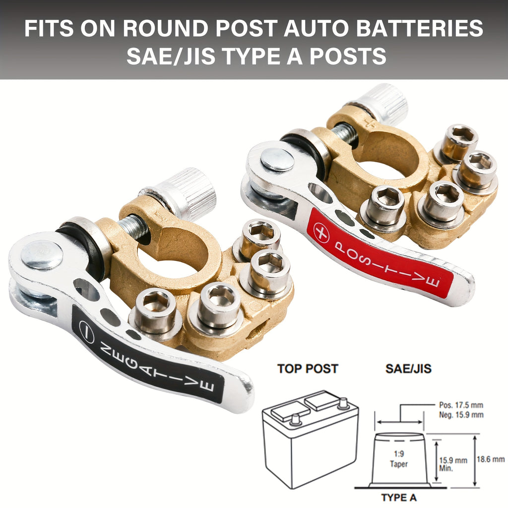 Set of 2 Reinforced Clips for Car Battery Terminals, Designed for Quick Connection And Disconnection of Positive And Negative Terminals