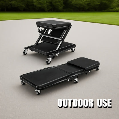 Mechanic Creeper Crawler Seat 36" Z-Type Folding with 6 Swivel Wheels & Adjustable Load Plate - Garage Repair Crawling Board