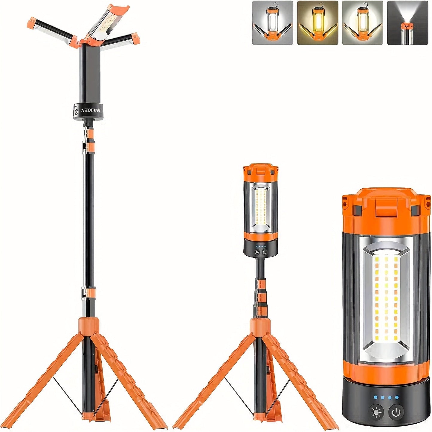 Rechargeable Camping Light 12000mAh with 79 Inch Detachable Tripod Stand – Dimmable 3-Head LED Work Light, Magnetic Base, Cordless Emergency Flashlight for Camping Jobsite Outdoor Power Outage