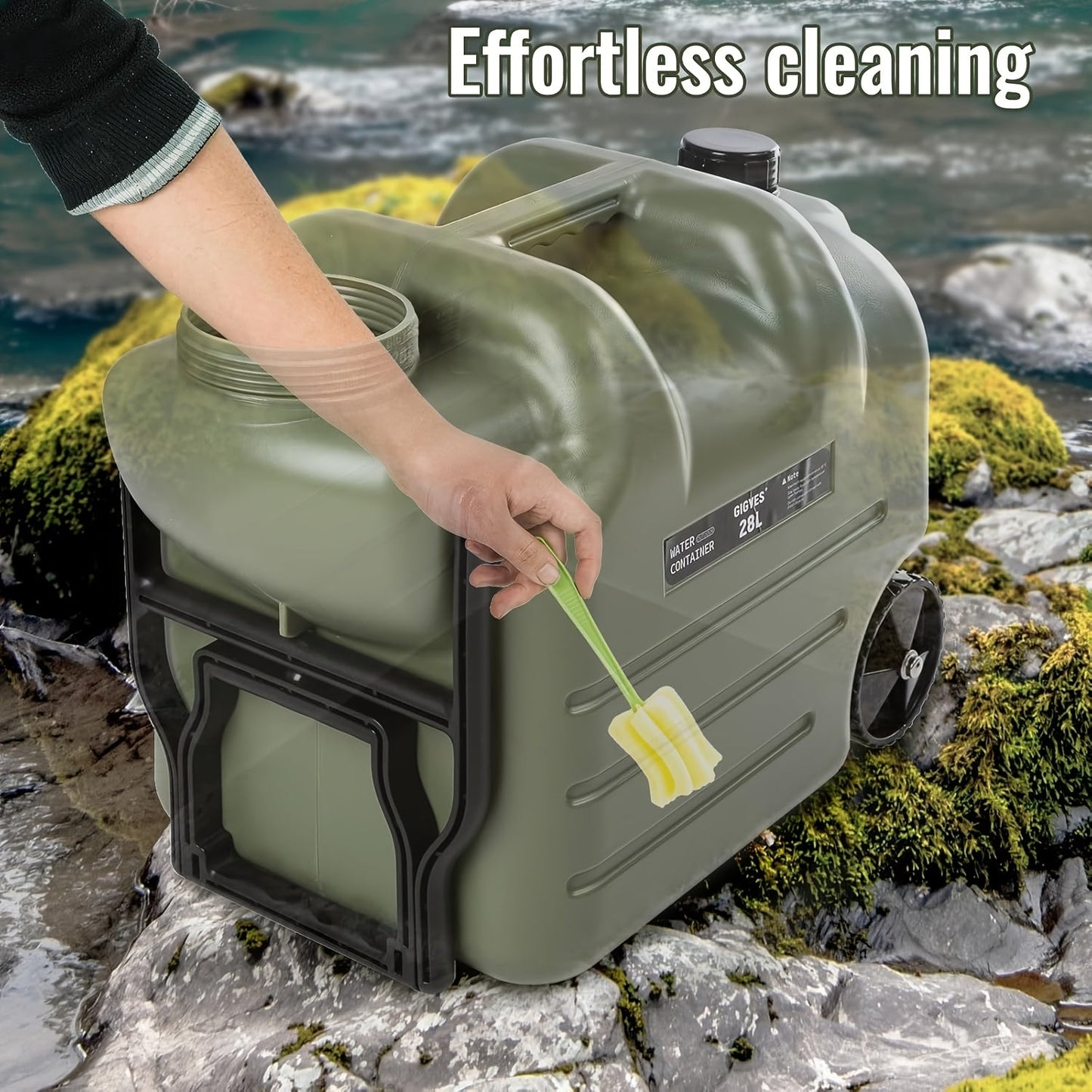 Portable Water Tank with Wheels 7.4 Gallon – Large Capacity Durable PE Square Water Container Jug for Camping, Hiking, Picnics & Outdoor Use – Khaki, Green, White, Black