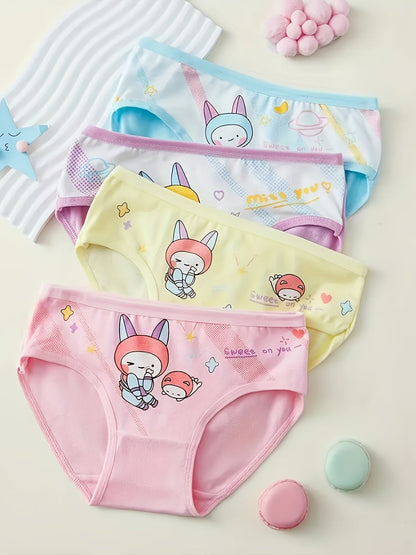 Girls' Cotton Briefs - Assorted Cute Cartoon Prints