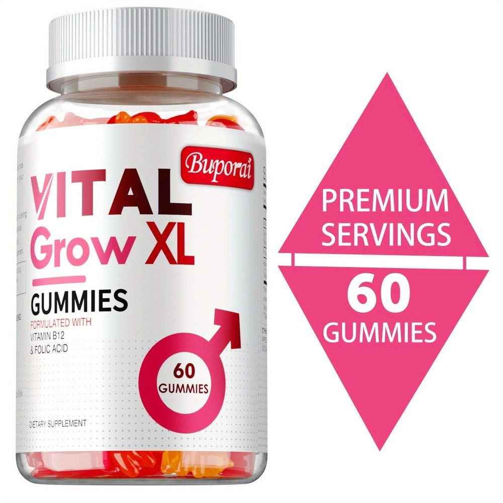 Men's Health Gummies 60 Count – Calcium, Magnesium & Sodium Formula for Muscle Support, Bone Strength & Male Vitality | Daily Wellness Gummies for Men | Vital Grow XL