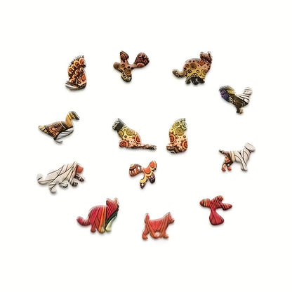Irregular Shaped Wooden Jigsaw Puzzle Happy Old Lady – Unique Animal Shape Wood Puzzle for Adults, Whimsical Modern Art Home Decor, Special Birthday Christmas Holiday Gift for Women Friends Family (S & L Sizes)