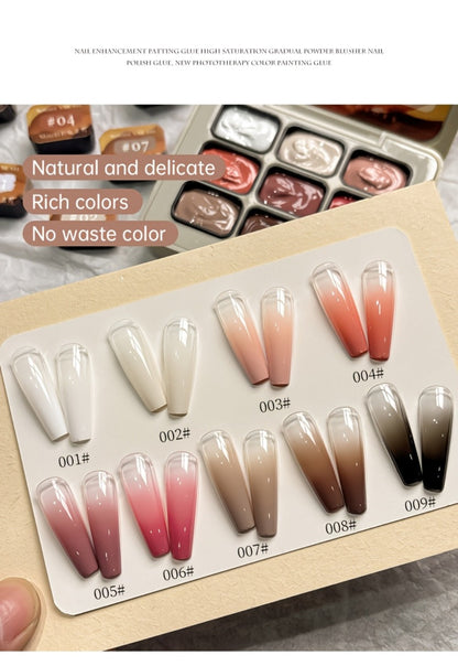 Ombre Gradient Gel Nail Polish Set 9 Colors 9-Grid Mini Collection - Patting Glue Nail Art Long Lasting UV LED Soak Off Multicolor Palette for Salon & Home DIY Manicure Christmas Holiday Gift Women